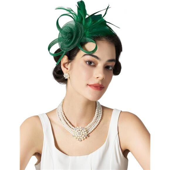 Tulle Fascinators for Women, Green - Picture 2 of 5